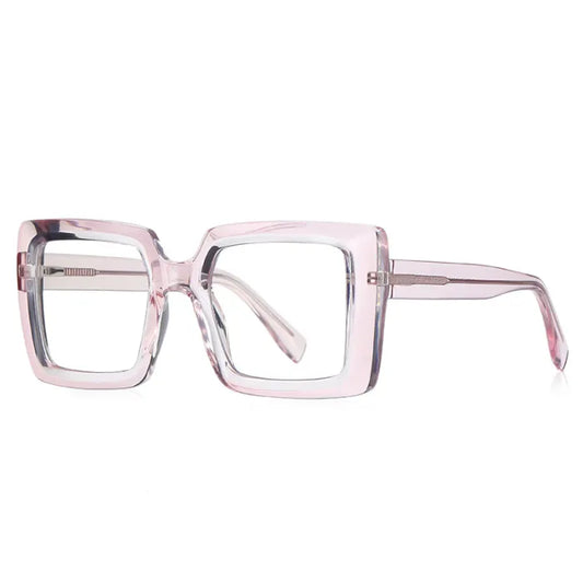 Women Oversized Square Blue Light Blocking Glasses | Clear Pink