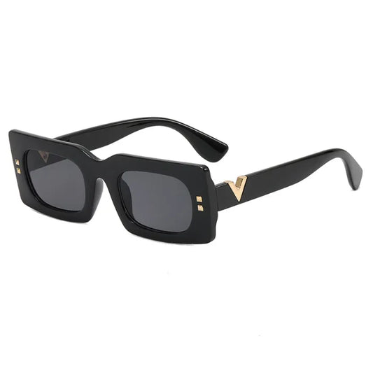 Small Rectangle Arm V Cut Sunglasses | Black