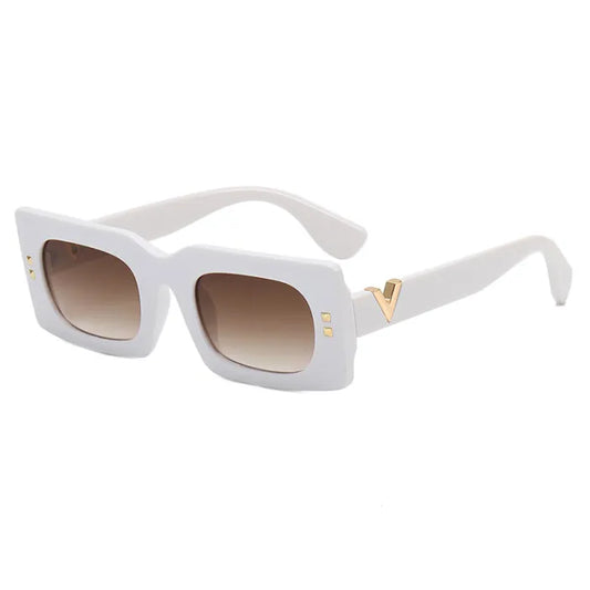 Small Rectangle Arm V Cut Sunglases | White