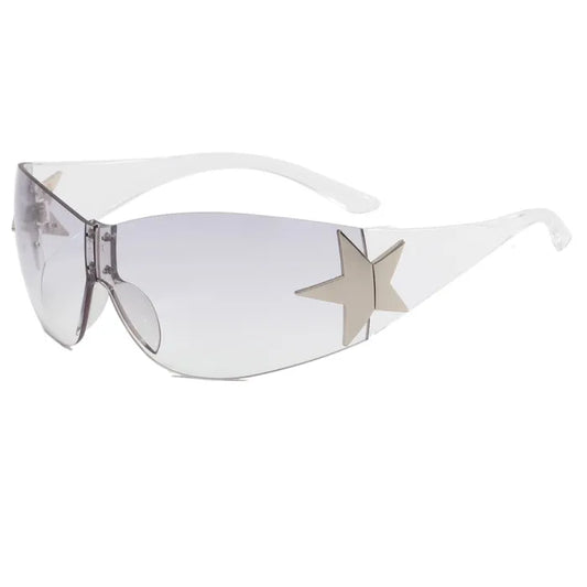 Rimless Shield Y2K Star Sunglasses | Clear