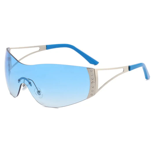 Y2K Oversized Rimless Shield Sunglasses | Blue