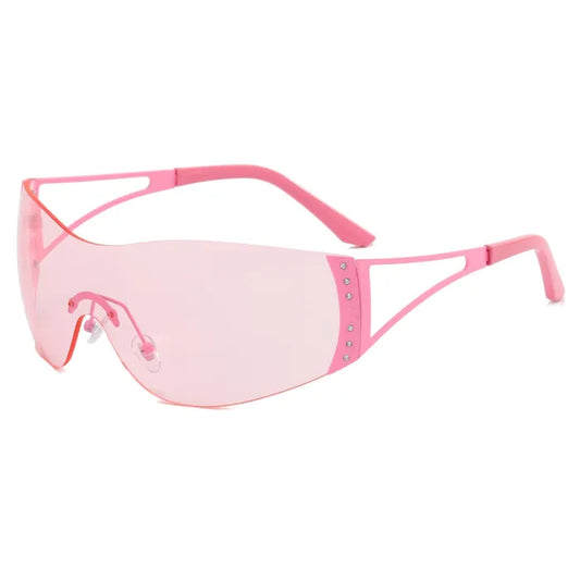 Y2K Oversized Rimless Shield Sunglasses | Pink