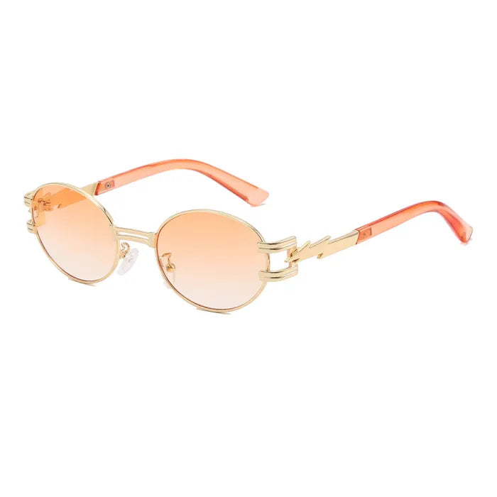 Retro Luxury Metal Steampunk Style Small Oval Sunglasses | Peach