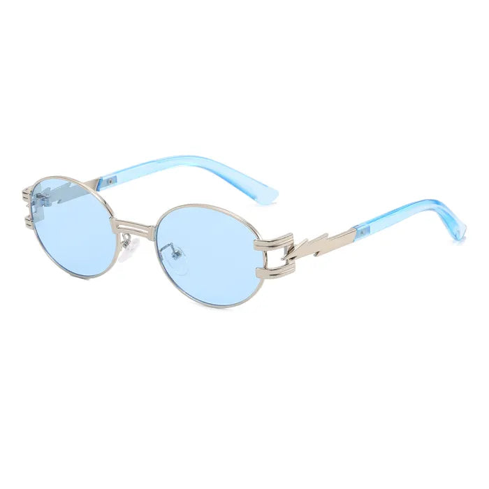 Retro Luxury Metal Steampunk Style Small Oval Sunglasses | Blue