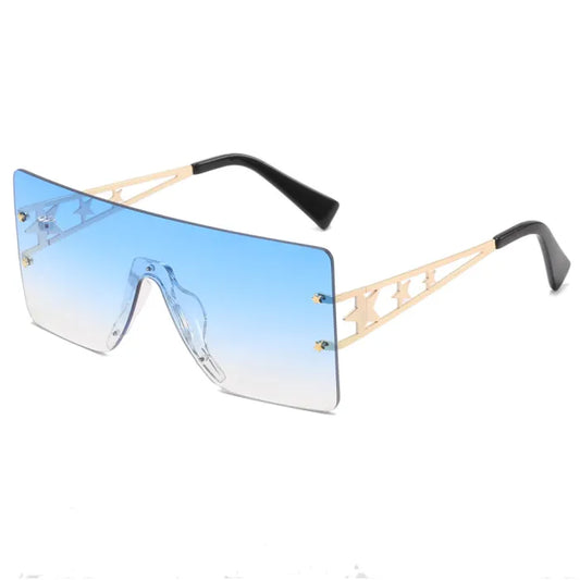 Star Flat Top Oversized Square Rimless Sunglasses | Blue