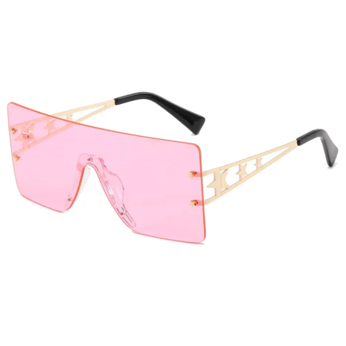 Star Flat Top Oversized Square Rimless Sunglasses | Pink