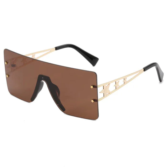 Star Flat Top Oversized Square Rimless Sunglasses | Brown