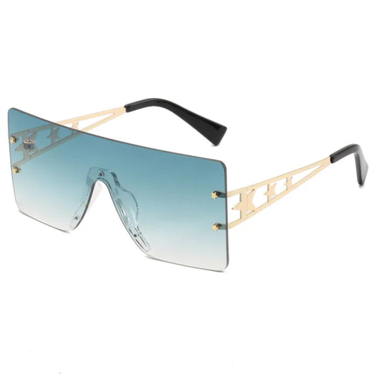 Star Flat Top Oversized Square Rimless Sunglasses | Green