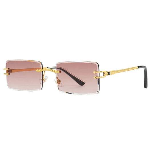 Retro Vintage Rectangle Rimless Sunglasses | Brown