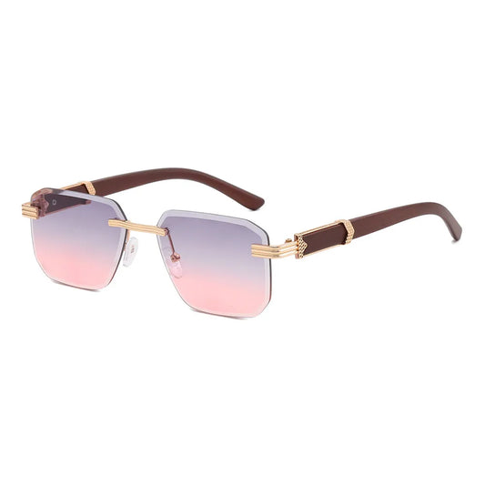 Faux Wood Small Rectangle Rimless Wholesale Sunglasses