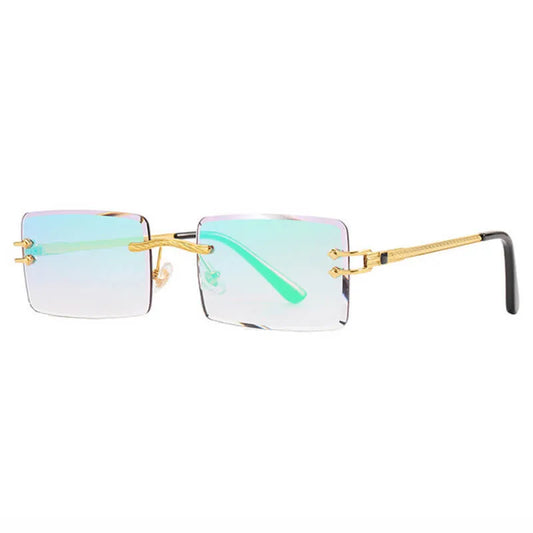 Retro Vintage Rectangle Rimless Sunglasses | Green