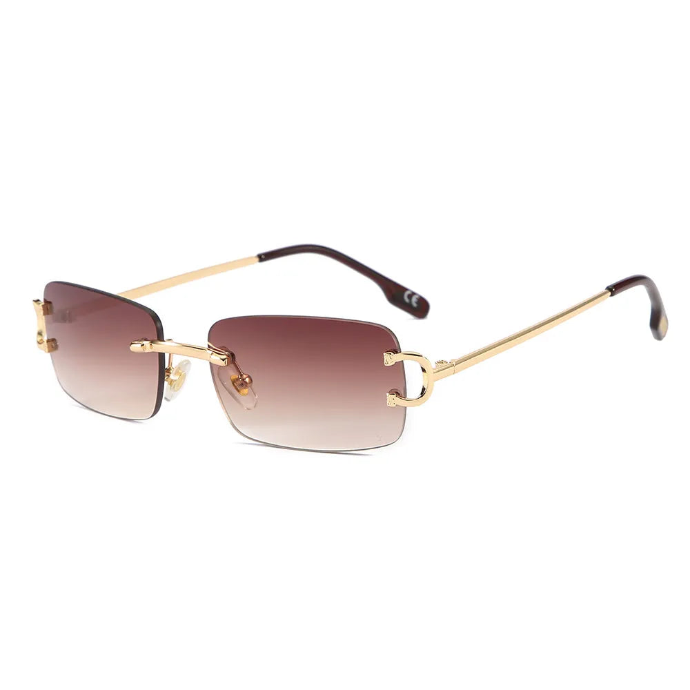 Rectangle Rimless Double C Sunglasses | Brown