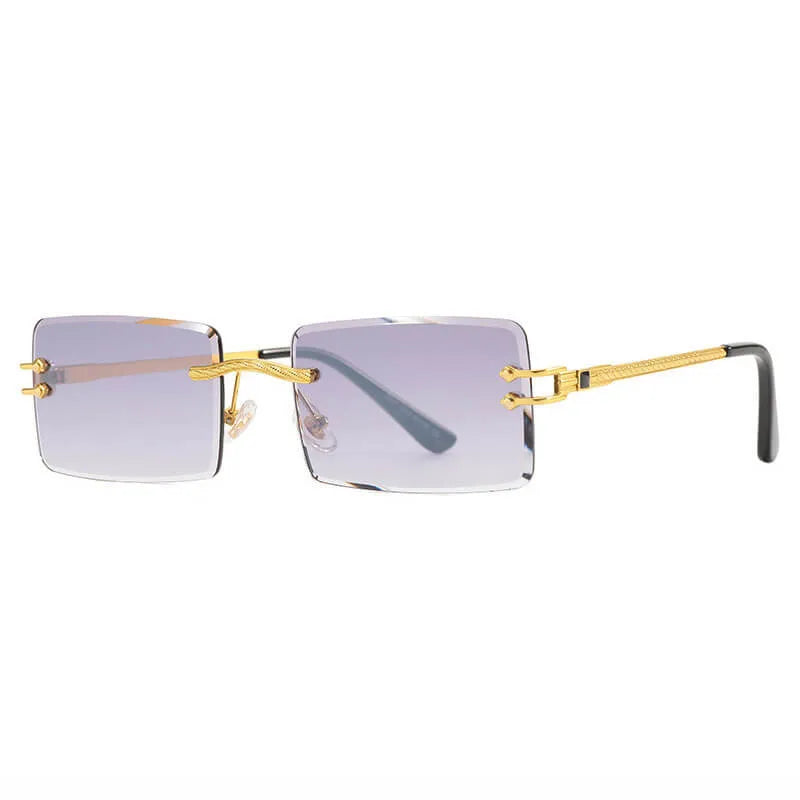 Retro Vintage Rectangle Rimless Sunglasses | Light Charcoal