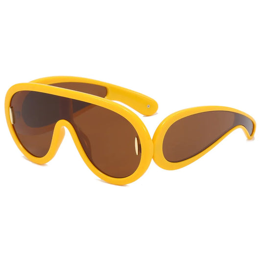 Flat Top Oversize Round Bottom Shield Shades Sunglasses | Yellow