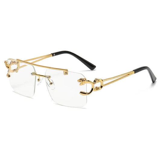 Sqaure Panther Embellished Rimless Sunglasses | Clear