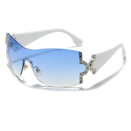 Y2K Oversized Shield Rimless Sunglasses | Blue