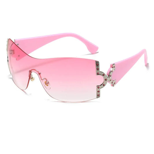 Y2K Oversized Shield Rimless Sunglasses | Pink