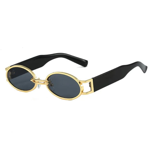 Retro Small Oval UV400 Metal Sunglasses | Black/Gold